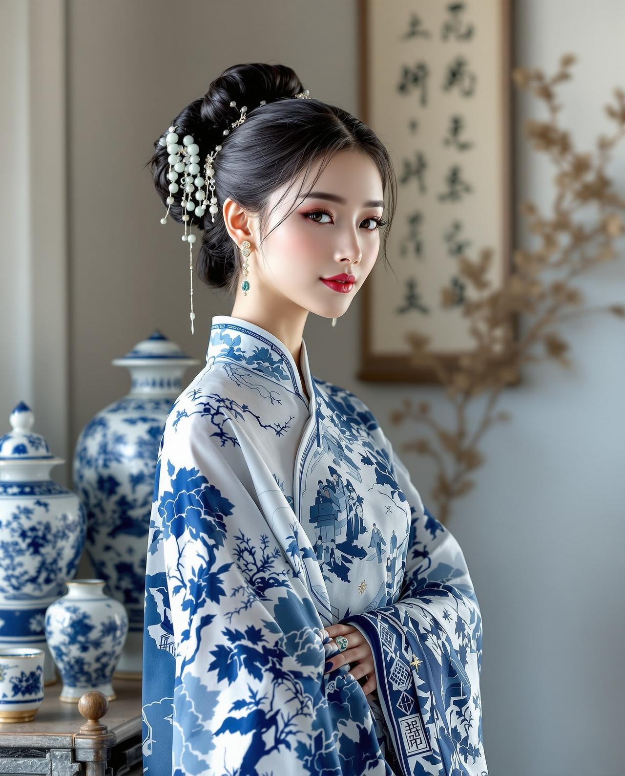 cosplay福利 - 青花瓷汉服古典美人 - 主图